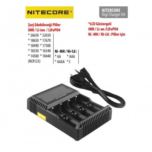 Nitecore D4 LCD Ekranlı Şarj Cihazı